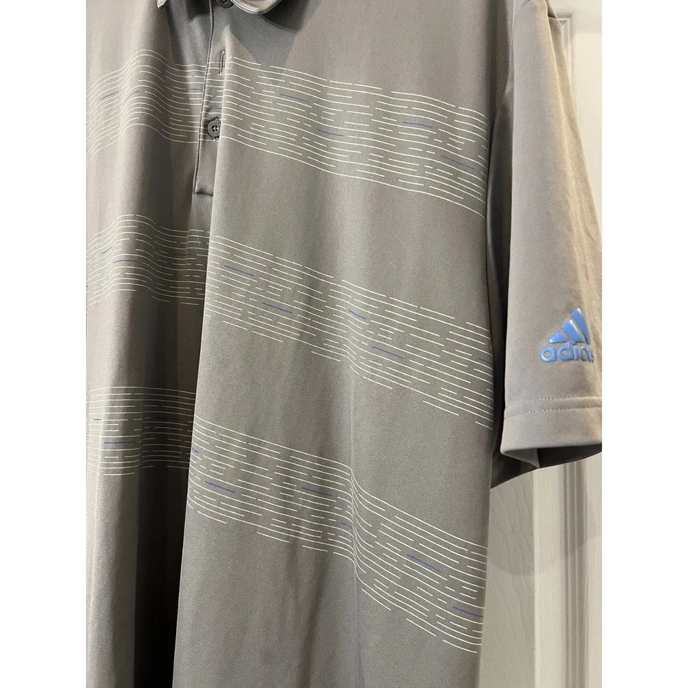 Adidas Golf Polo Shirt Gray Striped Athletic‎ Training 2XL